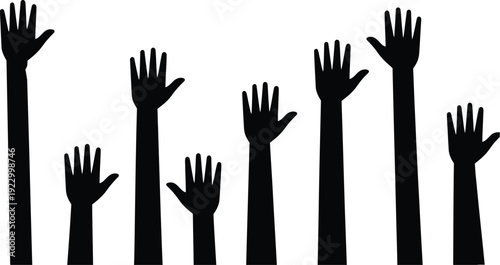 Hands vector illustration with people raising fingers for charity and voting