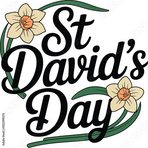 St Davids Day Text with Daffodils flower floral