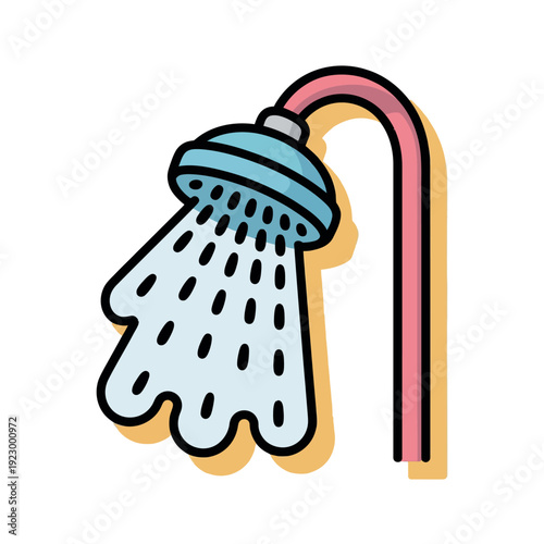 Doodle style shower head releases a stream of water droplets for cleansing.