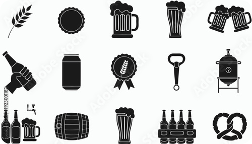 Assortment of Black Silhouette Related to Beer and Brewing