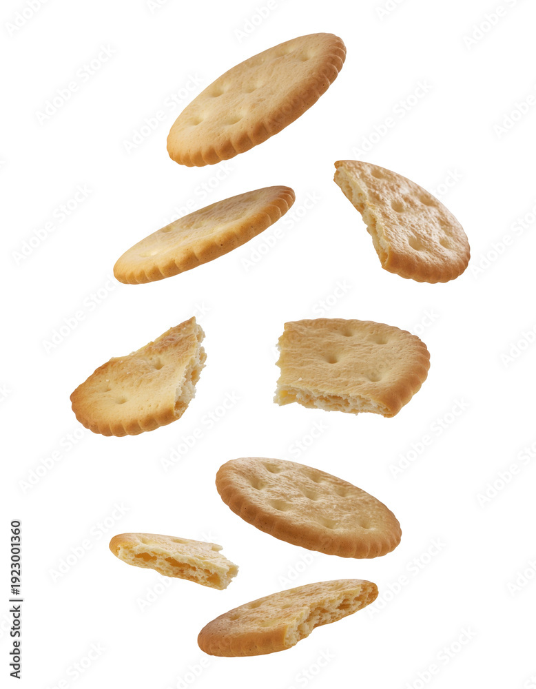 Obraz premium Scattered Golden Brown Cookies on Transparent Background with Various Crumbs and Pieces