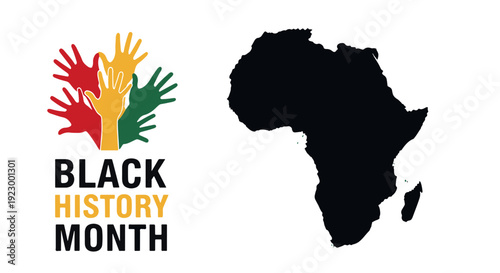 Celebrating Black History Month with Diverse Hands in Pan african Colors and the African Continent Map