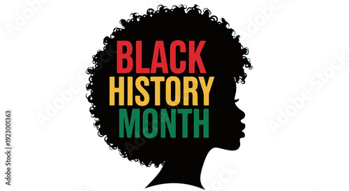 Black History Month Text Inside an Abstract Afro Head Profile Silhouette with Red Yellow Green Colors