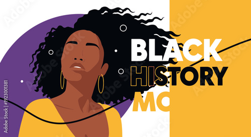 Melanated Woman with Curly Hair Hoop Earrings Celebrating Black History Month Cultural Pride Awareness