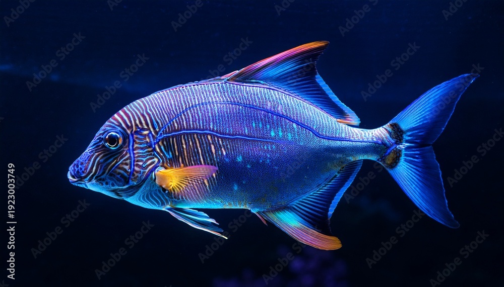 Fototapeta premium Underwater Glowing Fish With Striking Neon Patterns High Resolution Picture