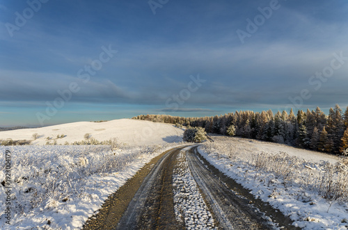 Winter road to the summit of Rzepedka in the Low Beskids
