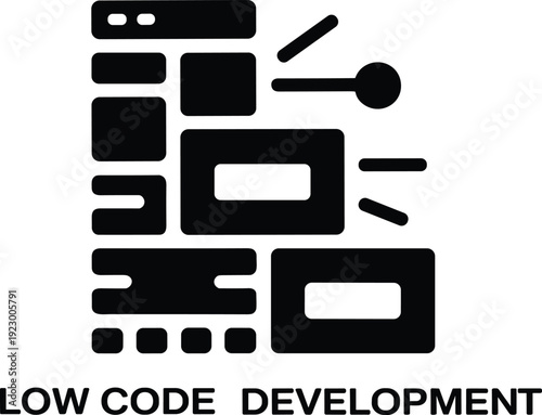 Low Code Development Single Vector Icon with Text Label, Visual App Builder and Rapid Software Automation Platform Concept Illustration