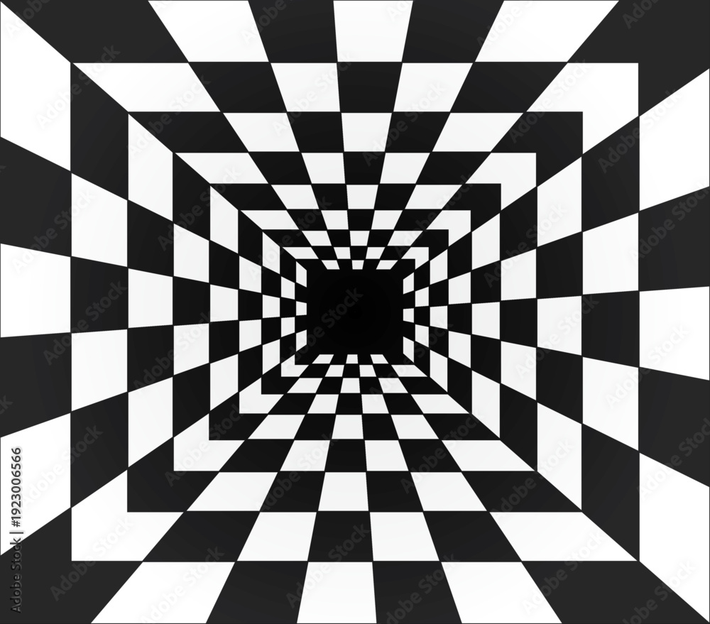 Naklejka premium Black and white abstract geometric checkerboard background with racing flag perspective pattern