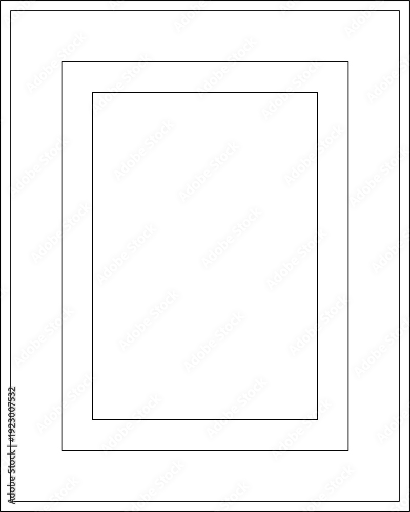 Fototapeta premium A clean, minimalist architectural CAD block of a rectangular picture or mirror frame in front elevation. Featuring a simple double-border profile, this versatile asset is designed for custom interior 