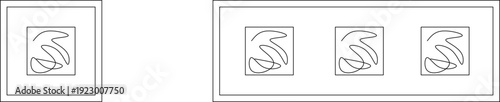 A set of minimalist architectural CAD blocks for interior wall decoration, featuring square and rectangular frames containing fluid, abstract line art illustrations for contemporary staging and galler