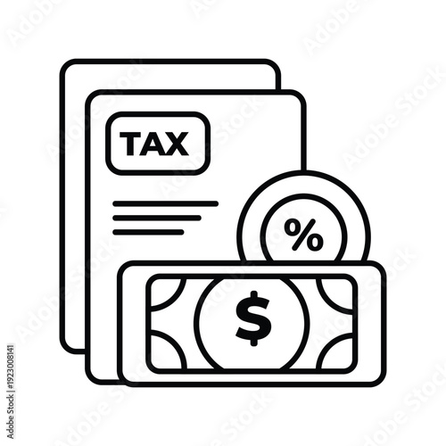 Tax and finance economy icons, money and percentage symbols, illustration