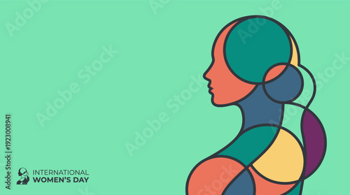 Vibrant illustration of a woman's profile with abstract shapes celebrating International Women's Day