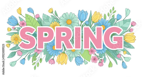 Colorful floral design celebrating the arrival of the vibrant spring season. Vector