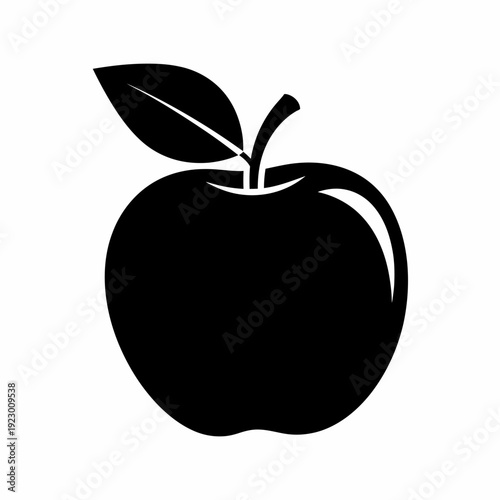 A bold black apple with a leaf, creating a striking contrast and minimalist design