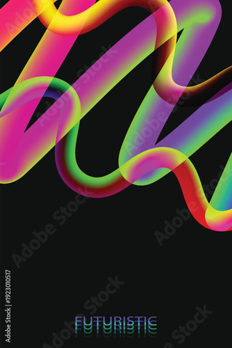 Vibrant Futuristic Fluid Waves on Black Background. Template for Banner, background and etc.