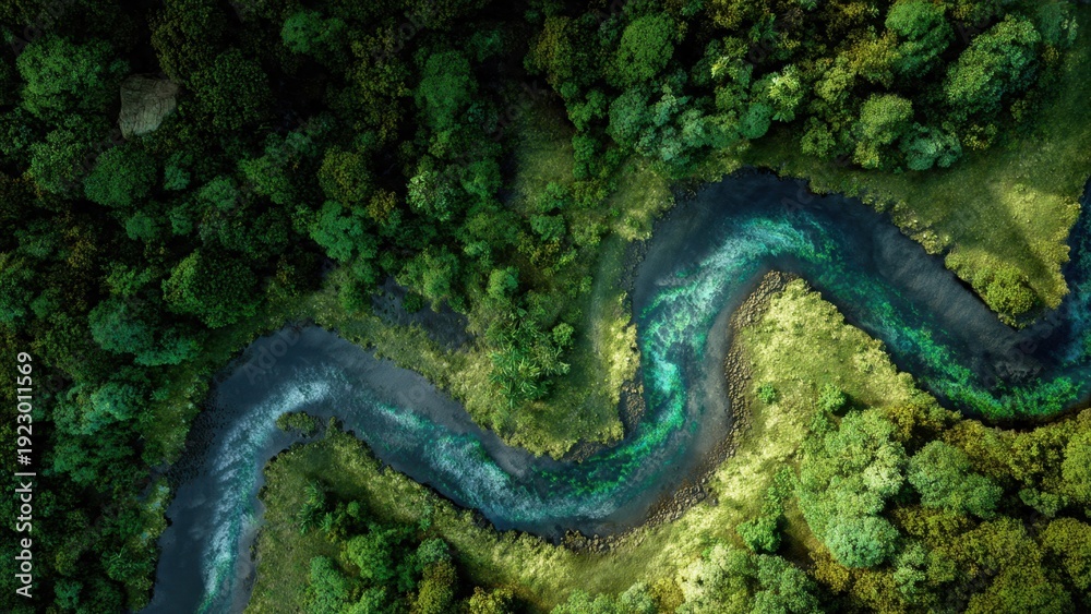 Fototapeta premium Aerial View of River Through Forest