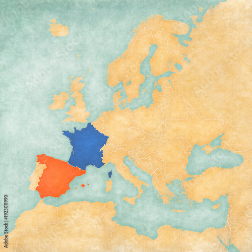 Map of Europe - France and Spain
