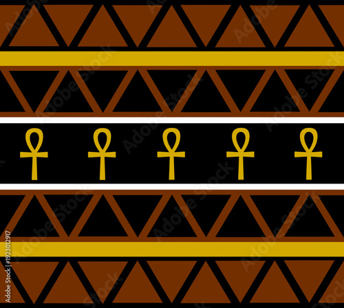  Arrière plan thème "triangles'  jaune ,marron et noir avec croix de vie égyptienne ankh