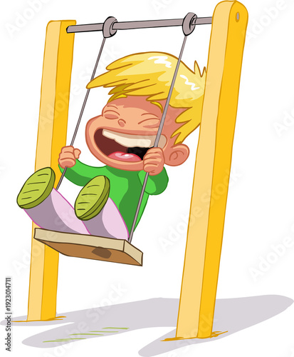 boy on swing cartoon illustration isolated on transparent background