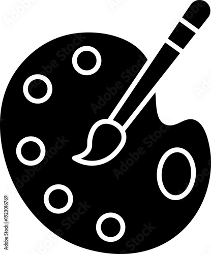 Black palette and brush icon Artist palette and paint brush vector icons — creative painting tools clip art set isolated on white background, black silhouette icon of artist's paint palette and brush,