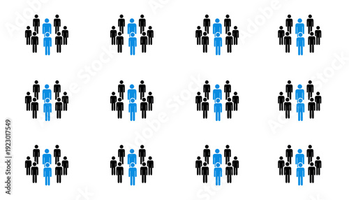 Set of gray icons representing people and clocks in a grid pattern.