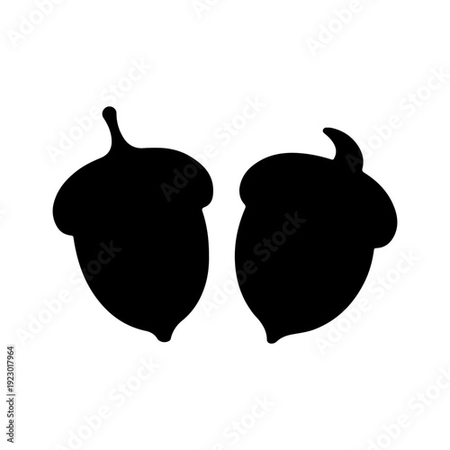 Acorn silhouette icon set oak tree seed black vector illustration on grey background