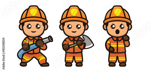 Set of cute firefighter mascot designs.