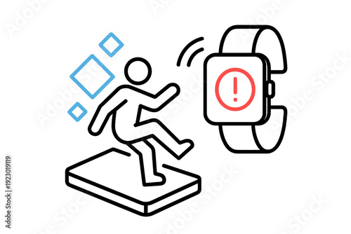 Person steps on balance board while receiving alert on smart watch during exercise session to improve fitness levels and stability