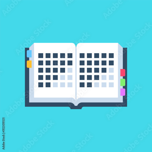 Open Diary Planner with Tabs Flat Vector Icon