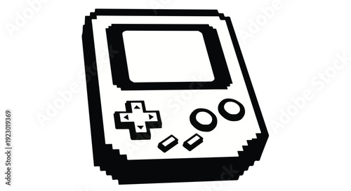 Retro pixel art handheld video game console controller device black and white illustration