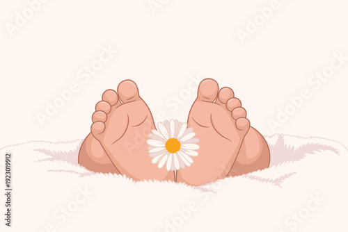 Barefoot relaxation with daisy flower on soft surface