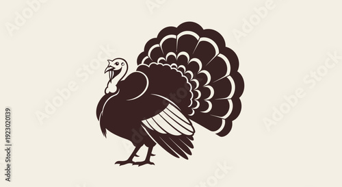Illustration of a majestic turkey standing proudly with feathers outstretched in a simple, classic design