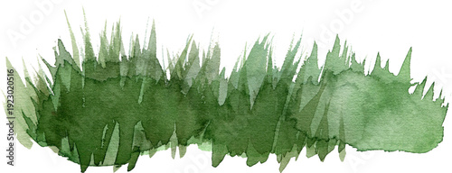 Canvas Print Watercolor illustration of a lush green grass tuft with organic paint texture and expressive brushstrokes