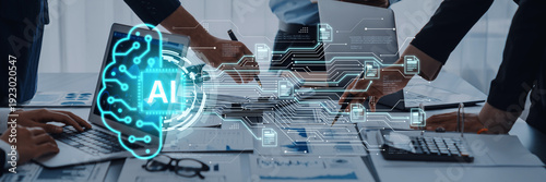 Obraz na płótnie Artificial intelligence using AI neural processing and circuit to transform AI data into actionable output by smart automated AI reasoning science