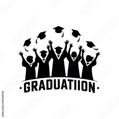 A group of graduates celebrating their graduation with caps in the air