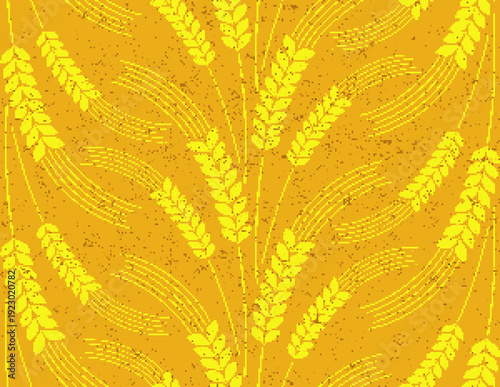 A seamless pixel background with gold wheat.