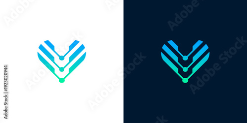 Sleek gradient heart icon with futuristic circuit lines, embodying technological innovation, digital connection, and modern emotional intelligence in a vibrant design