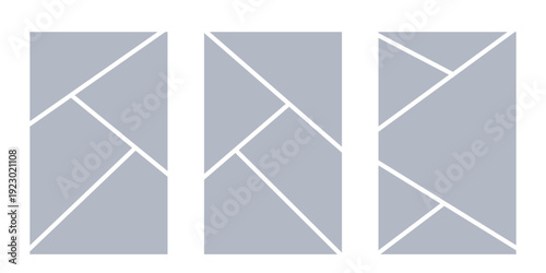 Image collage layout template. Grey mosaic mood board grid collection. Picture frame set. Photo album idea for banner, poster, comic page, flyer, brochure, booklet, memory wall design. Vector pack