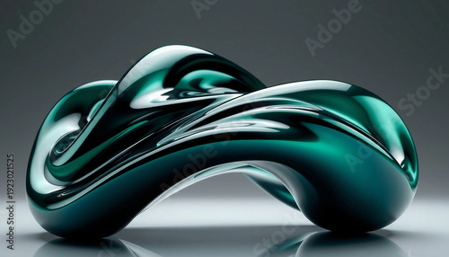 Abstract sculpture. A futuristic figure made of liquid chrome with a flowing metallic coating