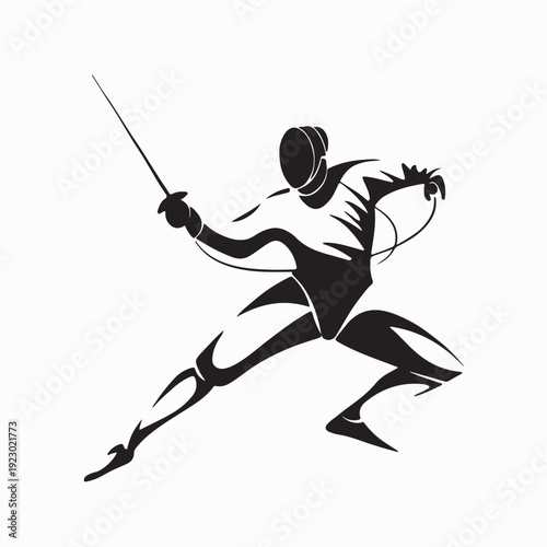 Fencing Athlete with Mask Logo Vector Illustration on White Background