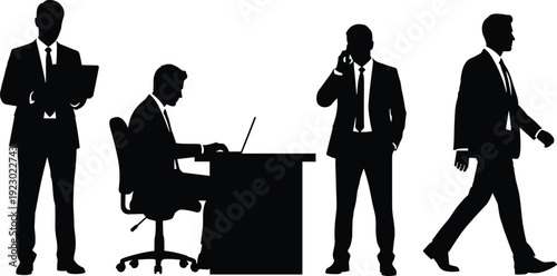 Professionals collaborating in a modern office environment with one working at a desk. isolated on transparent background, Vector