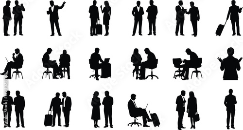 Silhouettes of people engaged in various everyday activities and postures isolated on transparent background, Vector