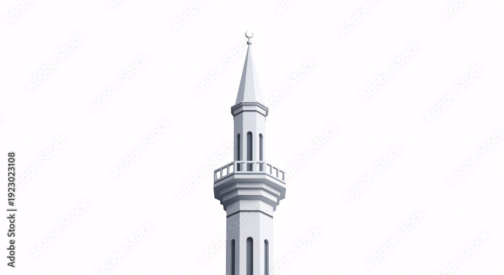 Obraz premium Slender Mosque Minaret Rising Against Clean Background