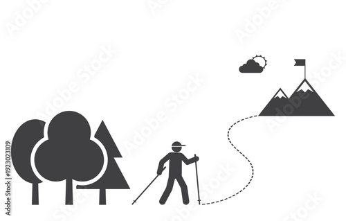nordic walking person go to mountain icon