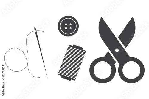 Needle thread roll button and scissors icon