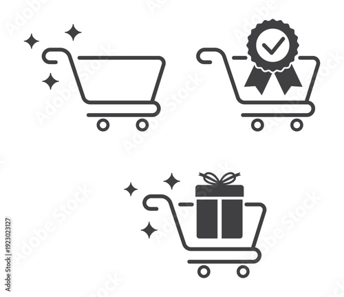 shopping cart bestseller and gift box icon set