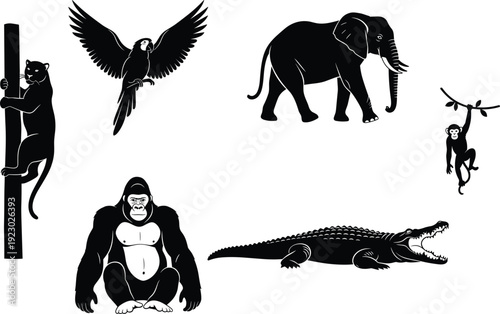 Rowing Team Silhouettes Collection, Professional Athletes Sculling in Racing Shells, Water Sports Competition, Teamwork and Synchronized Paddling on the River.