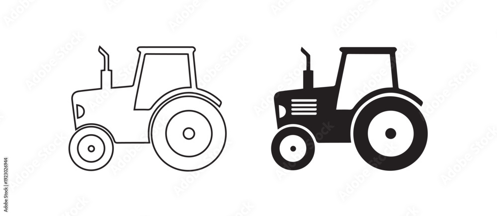 Obraz premium Illustration of the Silhouette of the Side of a Black Agricultural Tractor on a Transparent Background