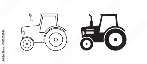 Illustration of the Silhouette of the Side of a Black Agricultural Tractor on a Transparent Background
