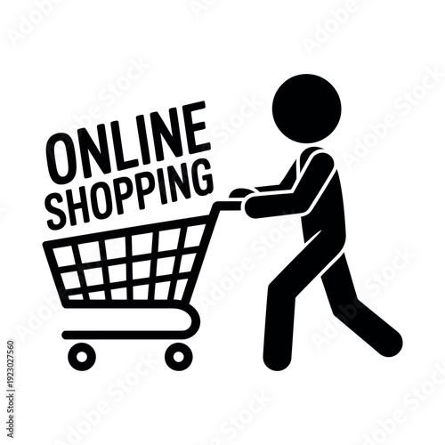 A person pushing a shopping cart for online shopping